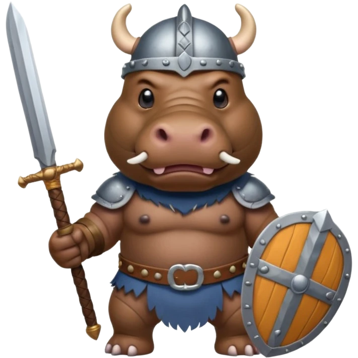 hippo with viking helmet and sword emoji