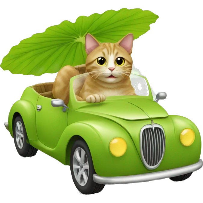 cat in car made of kiwi emoji