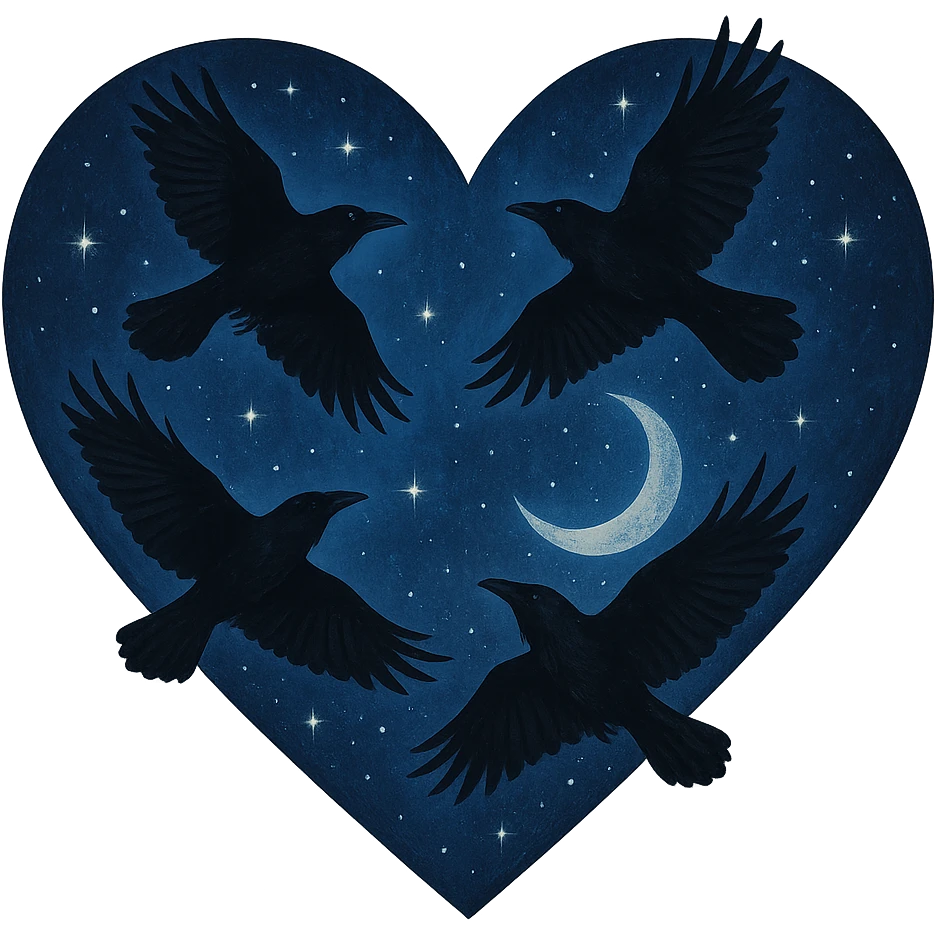  heart with blue night sky and dark ravens, remove background emoji