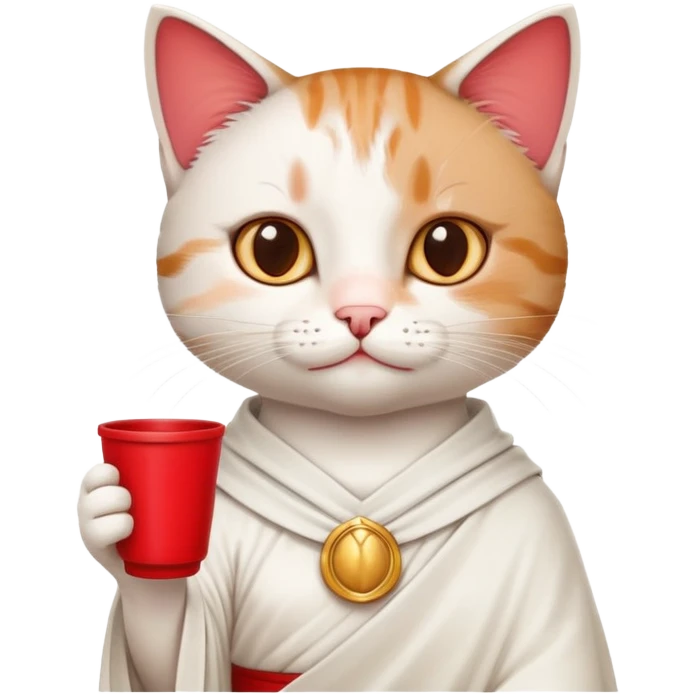 cat wearing a toga, holding a drink, classic college party look emoji