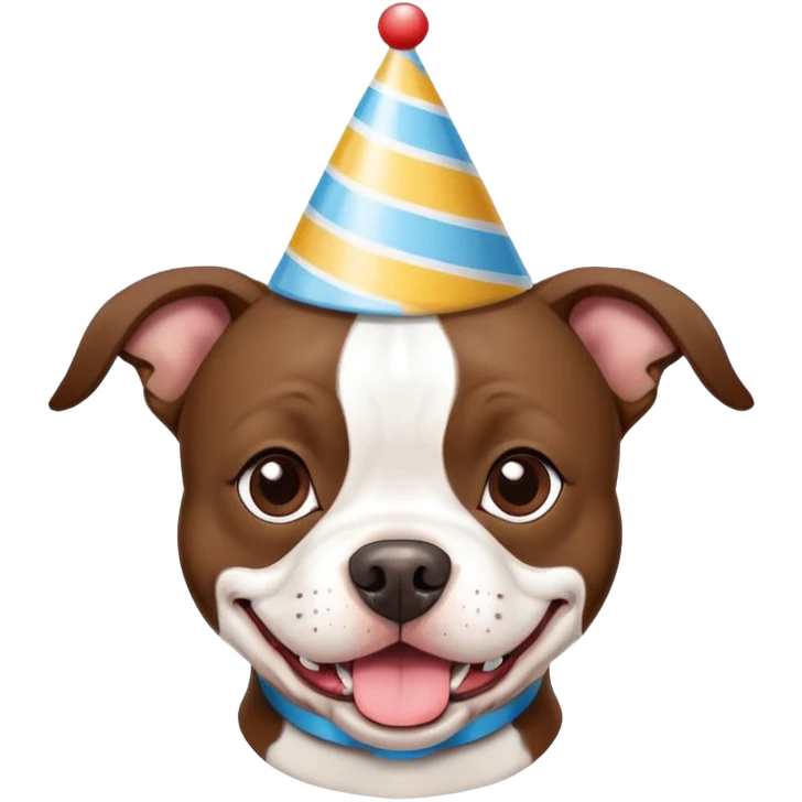 American Pit Bull Terrier mixed with a boston terrier with a birthday hat on emoji