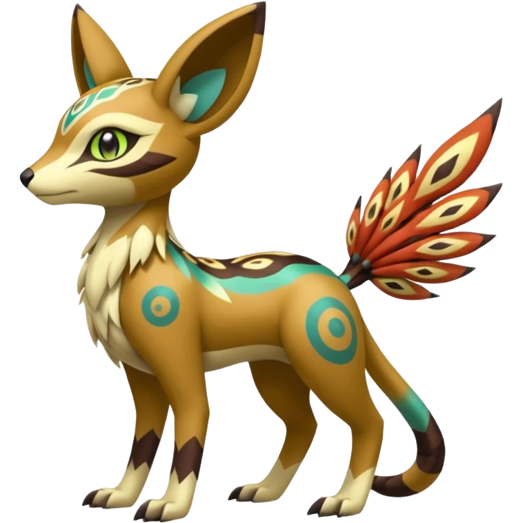 Tribal Colorful Exotic Fionbri-Kalon-Falvie-Vernid-Meloetta-Pokémon-Fakémon-Digimon-Spectrobe-hybrid-fusion, full body emoji