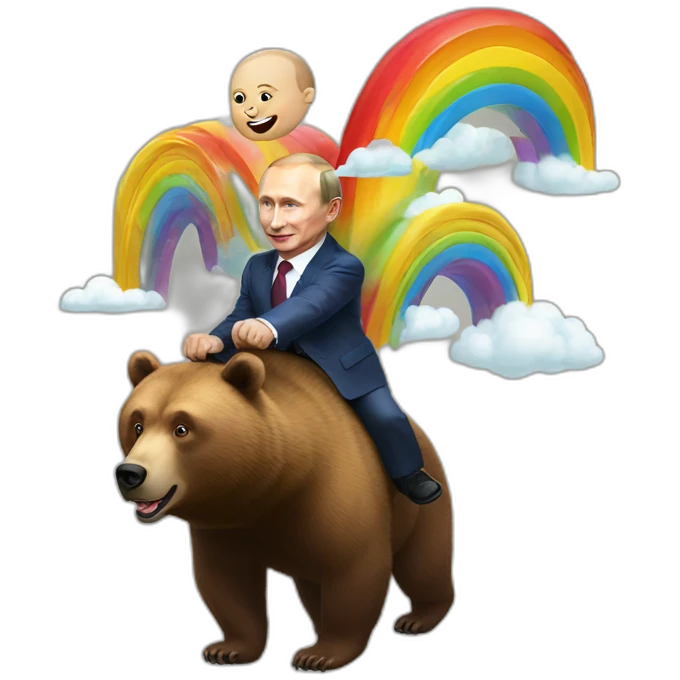 Vladimir putin riding a rainbow on a bear emoji