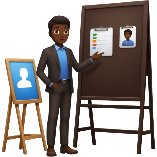 person silhouette standing next to a project board emoji
