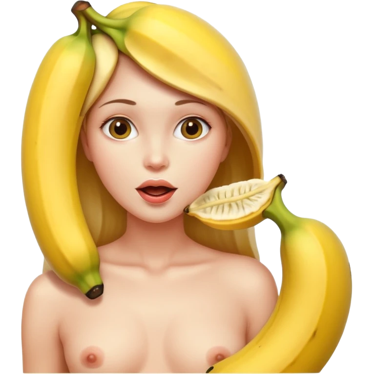 Nude woman with a big banana down her throat  emoji