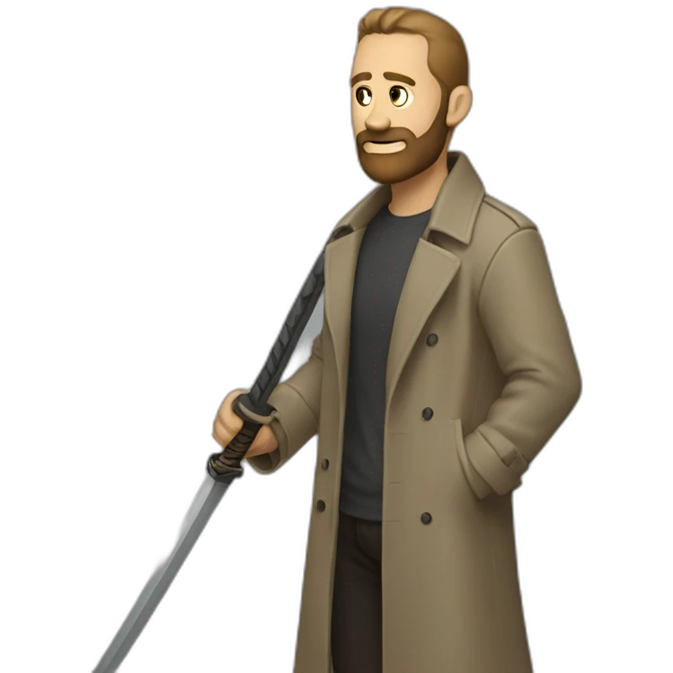 reddit moderator (neck beard, full body, trenchcoat, katana) emoji