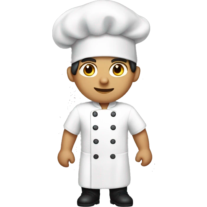 White boy with dark hair dressed as sous- chef  emoji