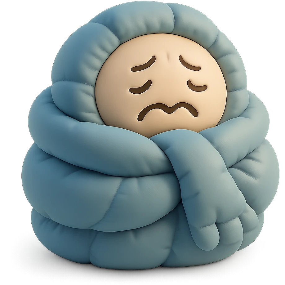 plush face bundled in scarf, shivering, cold weather emoji