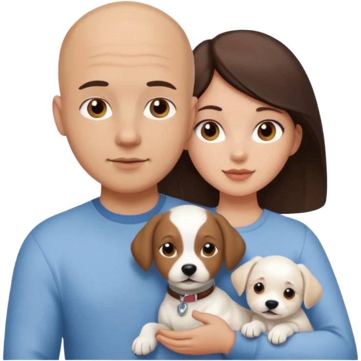 Bald guy with brunette girl and white puppy emoji