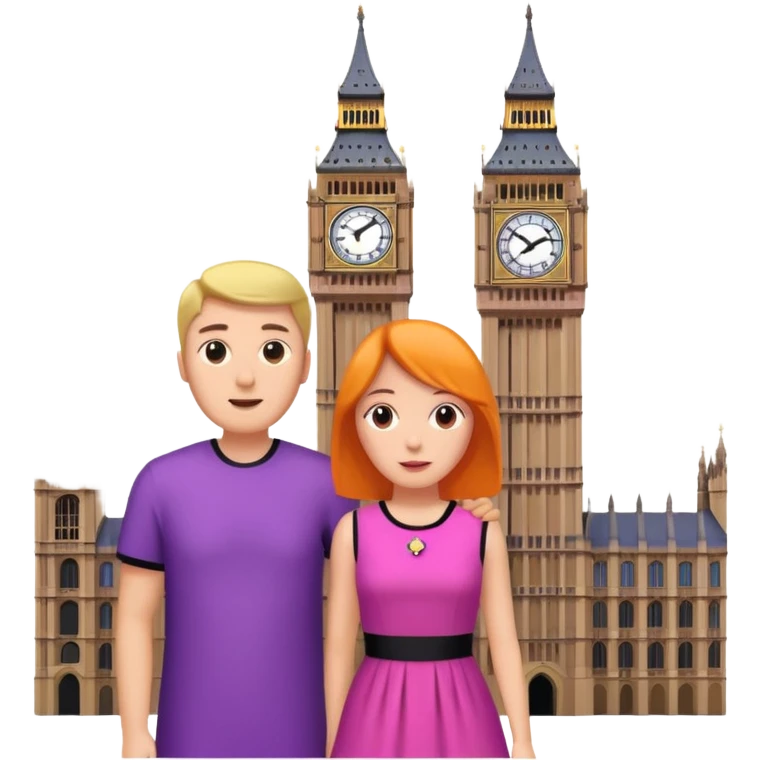 London Big ben with couple facing it keep couple dress colourful pink,purple,orange,black emoji