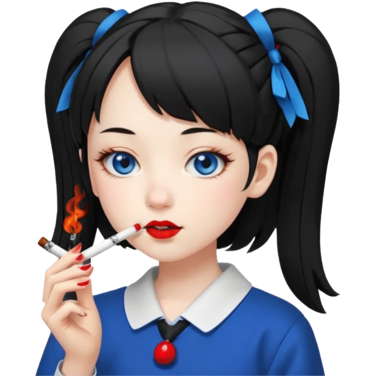japanese schoolgirl with black twintails and blue eyes smoking a joint emoji