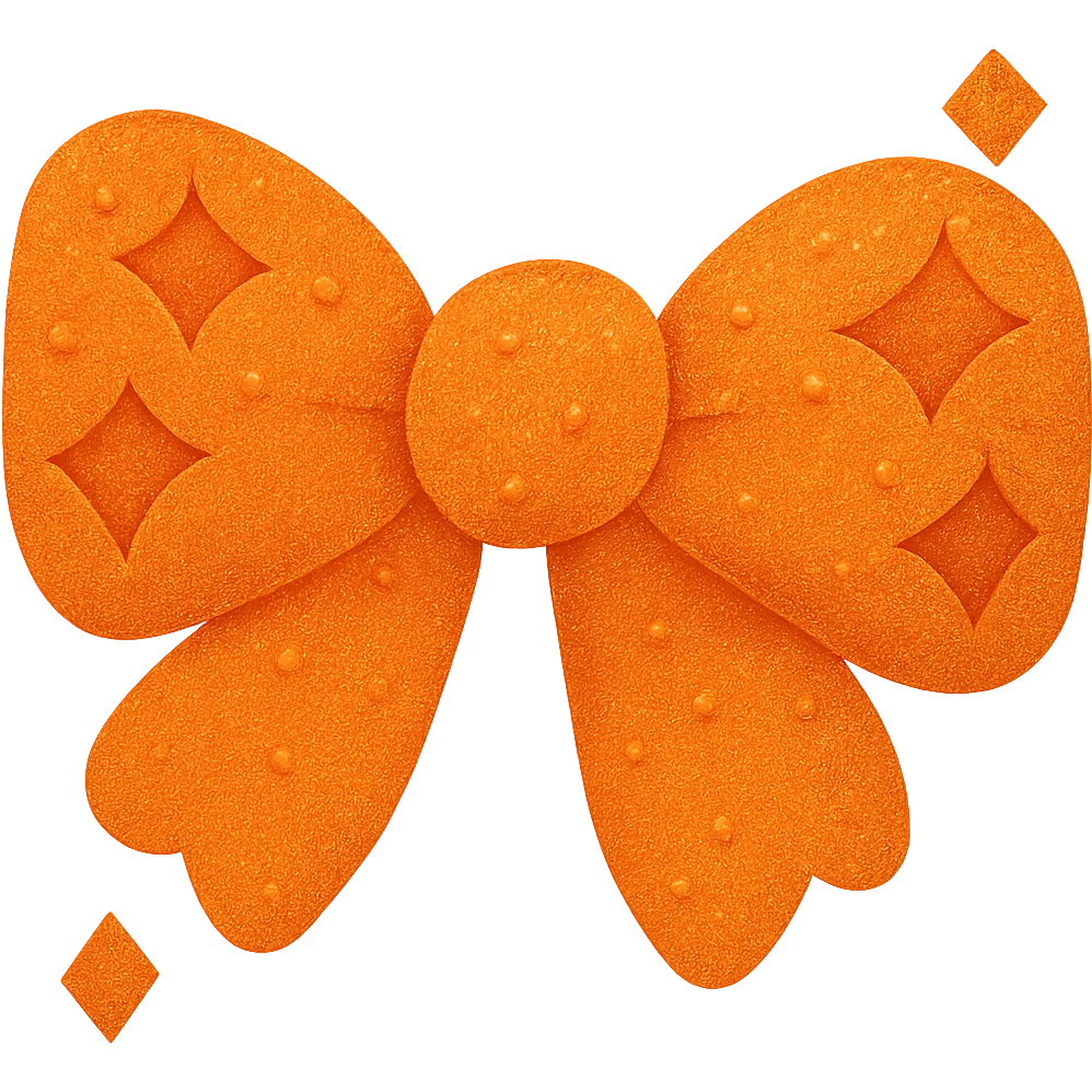 Make the glittery bow orange, keep it sparkling and decorative with no background. The style should be elegant and festive with a shimmering texture and vibrant glitter details. emoji