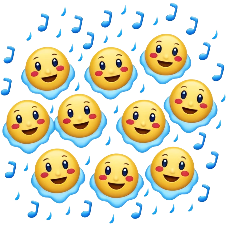 group of cartoon number fives with happy faces, tumbling down as if raining, bright emoji style emoji
