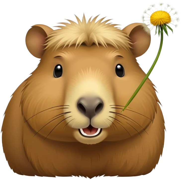 Simple Capybara face with dandelion in its mouth emoji