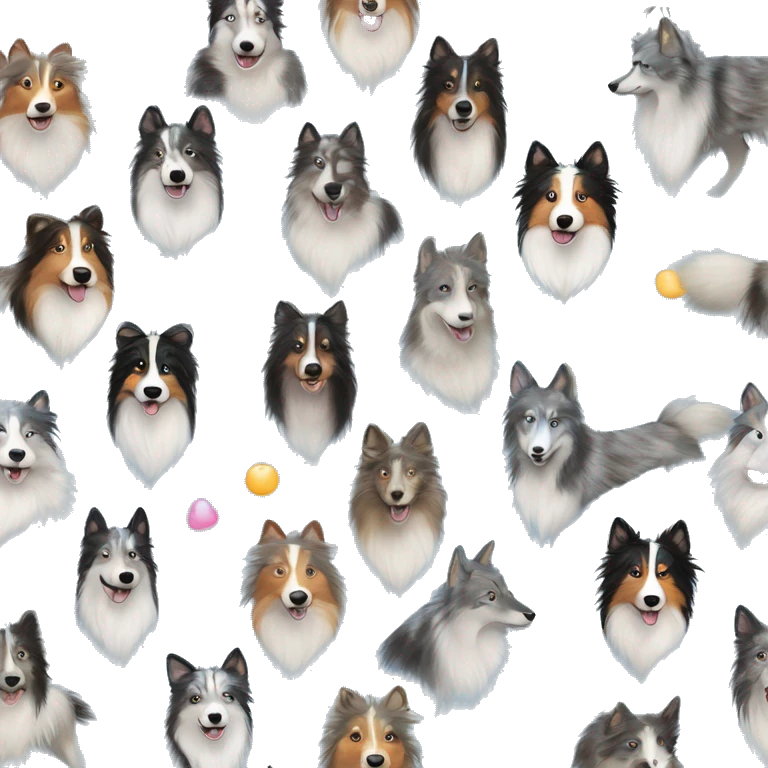  Black spotted brindle fluffy collie husky lurcher fox blue eyes fluffy ears and holographic harness running emoji