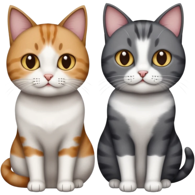 3 different coloured short haired cats including; a dark brown tabby and white cat, and a dark grey and white  emoji