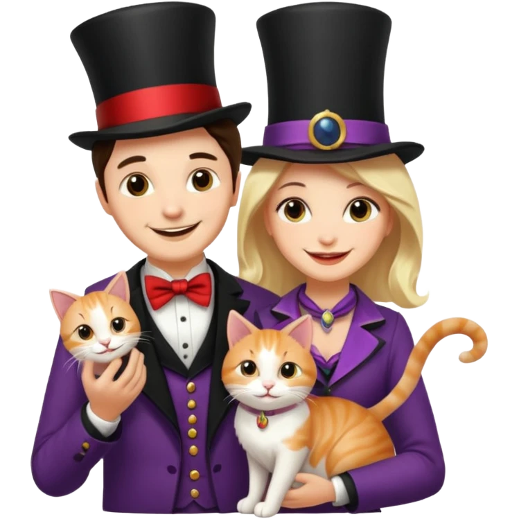 magician couple and their pet cat emoji