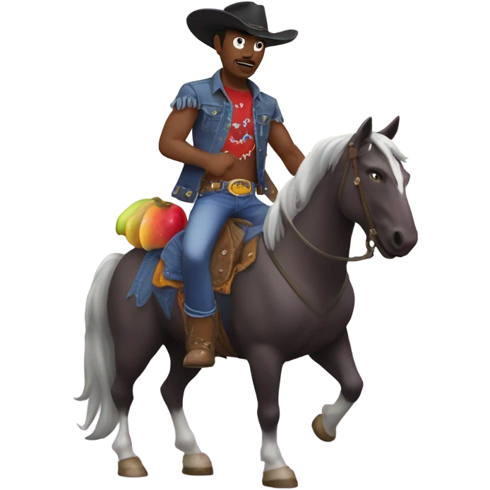 Angry gay cowboy riding a horse with a eggplant  emoji