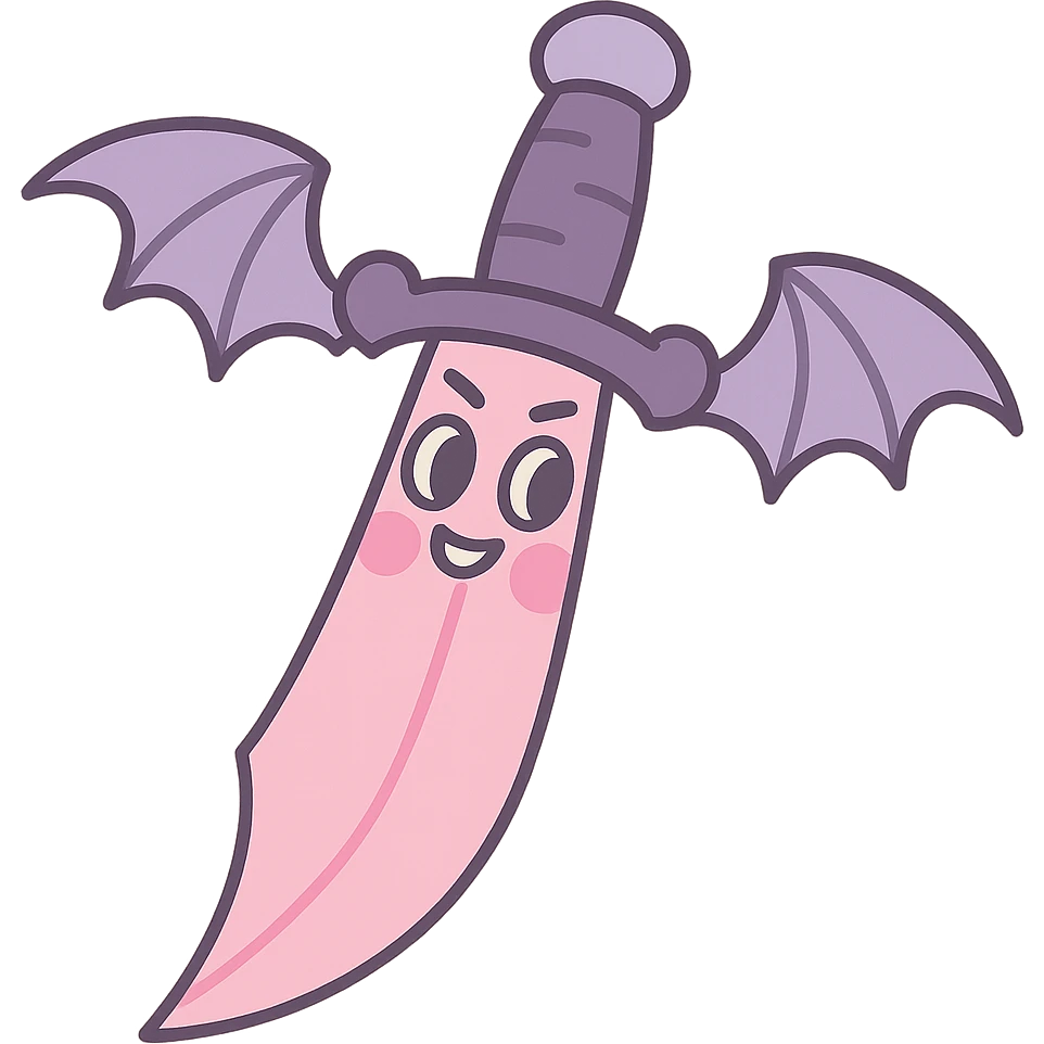 gothic knife with pink blade and bat wings, pastel toon style emoji