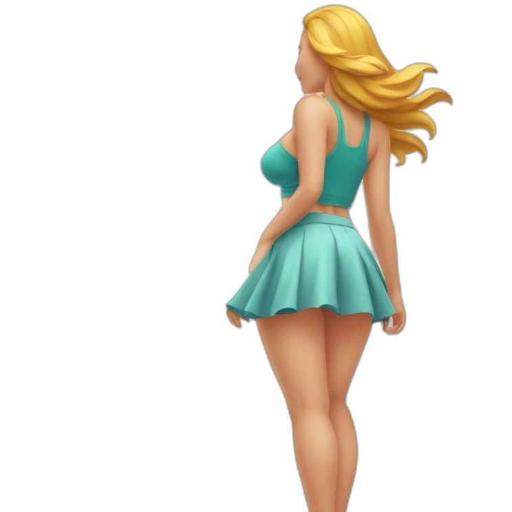 full body back view curvy caucasian-beauty-in small skirt lifted by the wind bikini emoji