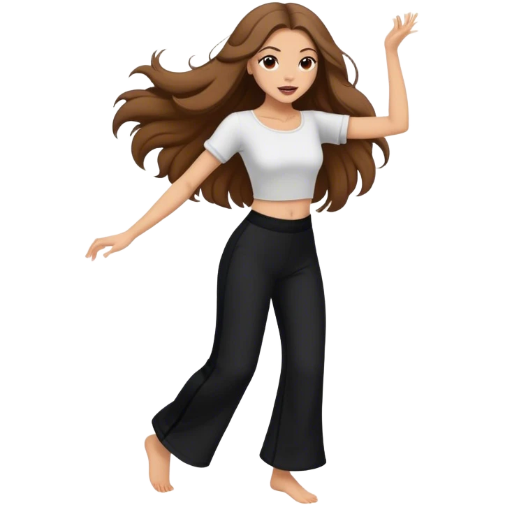girl with long brown hair dancing wild in wide black pants emoji