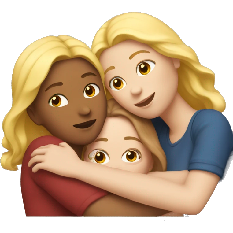 three woman hugging each other, one of them is blond, one brunette and one has red hair emoji