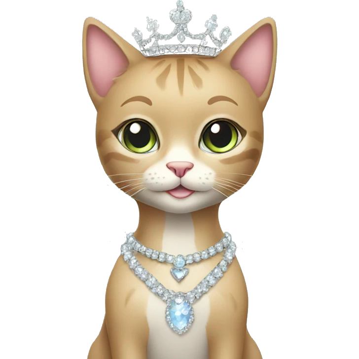 Sparkly princess-cat with tiara and necklace full body emoji