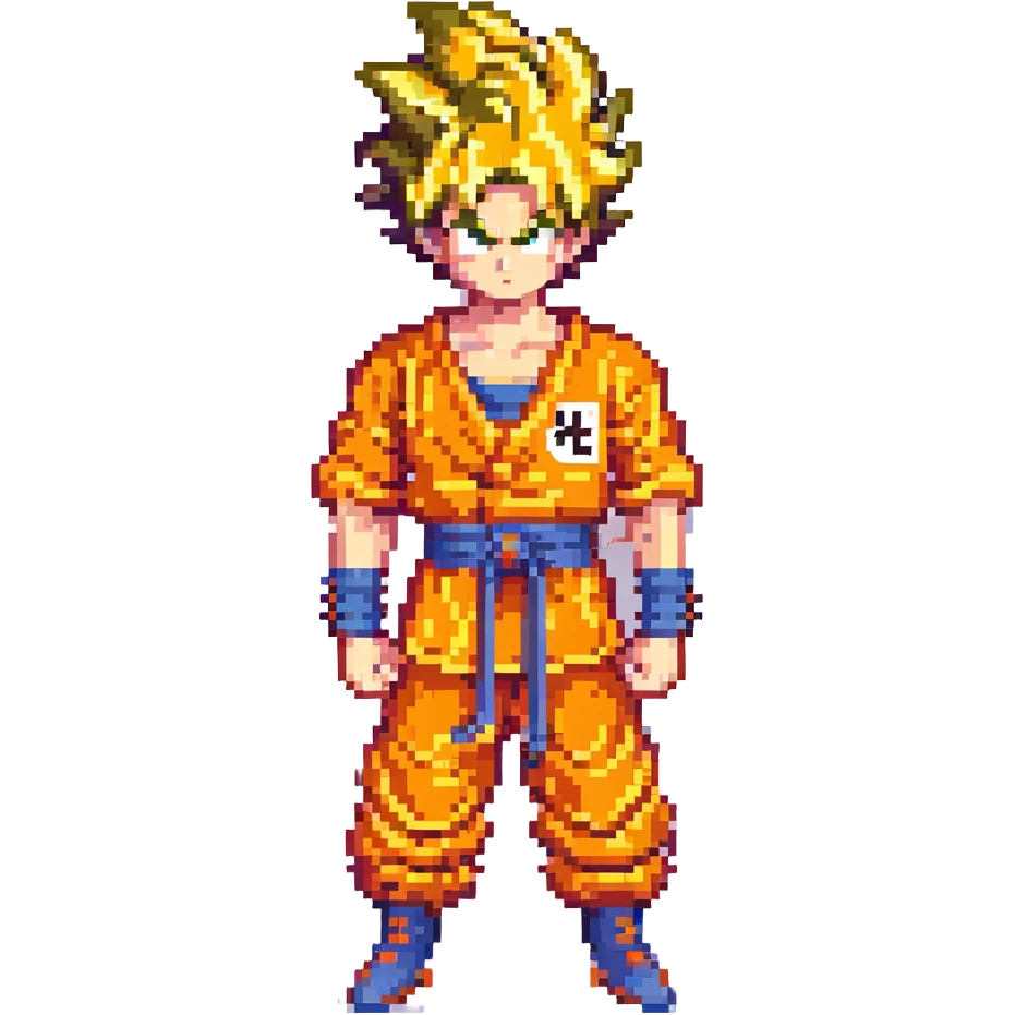 Son Goku, pixel art style, orange gi, spiky hair, classic video game look emoji
