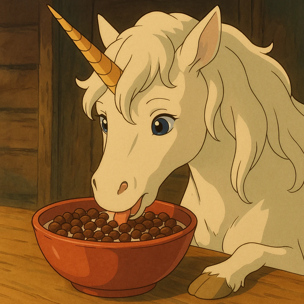 unicorn drinking Cocoa Puff cereal emoji