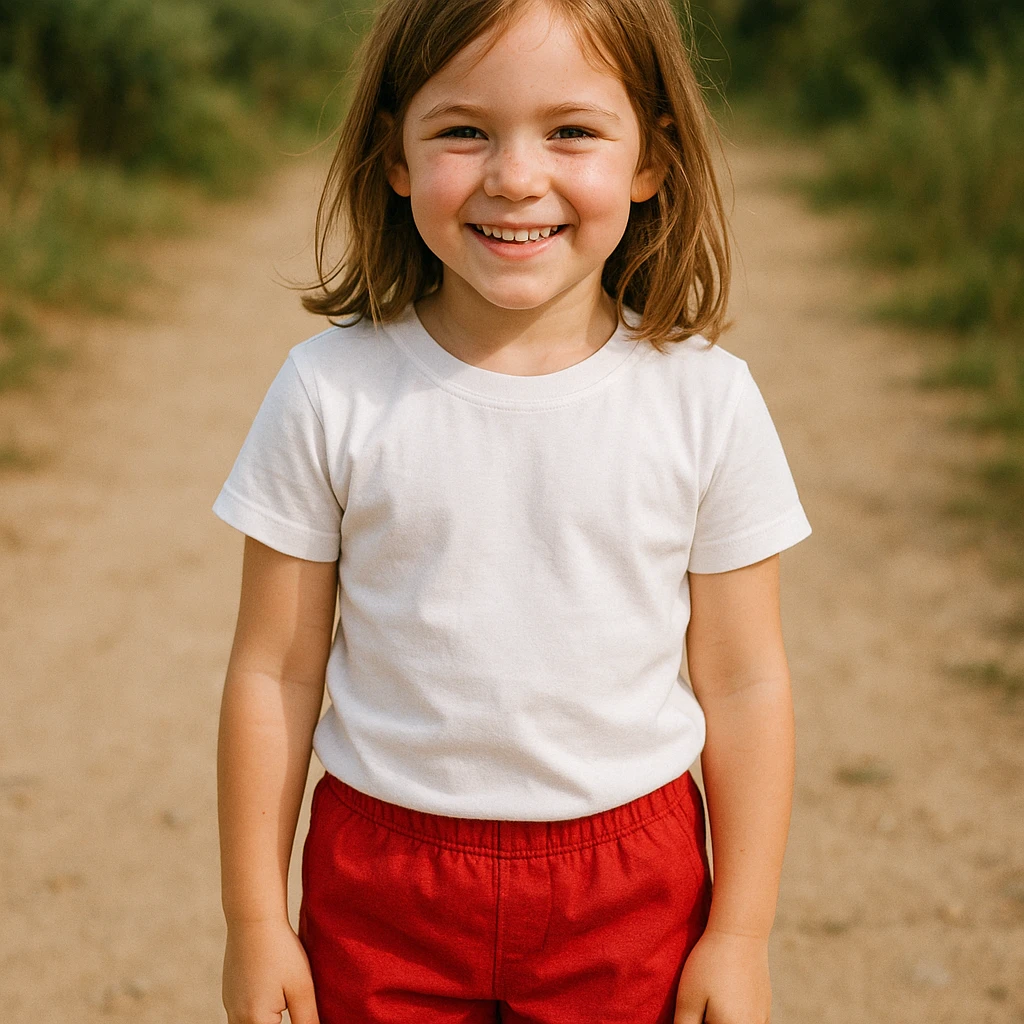 Make the girl's outfit red shorts and a white short-sleeved t-shirt emoji
