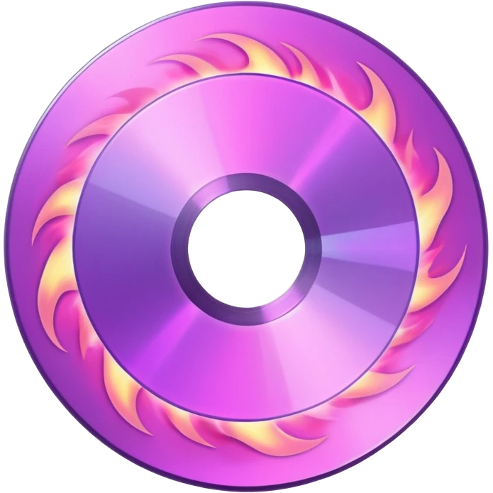 A minimalist CD disc with subtle pink flames, glowing effect, with a purple glow emoji