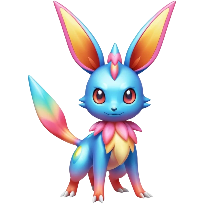 Colorful Shiny Exotic Victini-Salandit-Aurorus-Sylveon-Fakémon-hybrid-creature (full body)  emoji