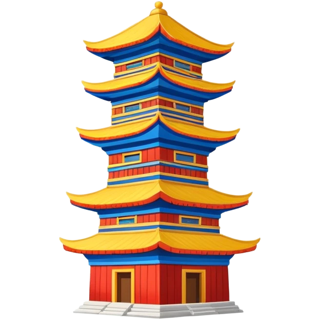 Dong minority drum tower wooden building, simplified emoji style with bold outlines and bright colors, cartoon style traditional wooden tower emoji