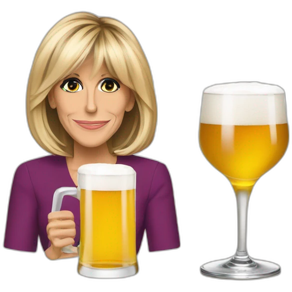 Je voudrais une image de Brigitte Macron, avec un verre de bière à la main emoji