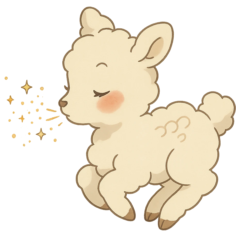 soft vanilla cloud doe with rosy cheeks, floating and blowing sparkles, ghibli style emoji