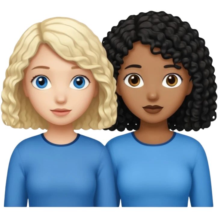 Girl best friends, one white with blond bob and blue eyes, one black with long black curly hair emoji