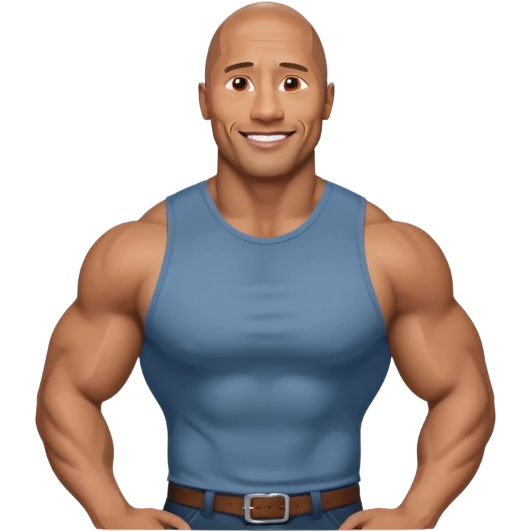 Illustrate Dwayne Johnson in a fitted shirt, muscular build & confident smile emoji