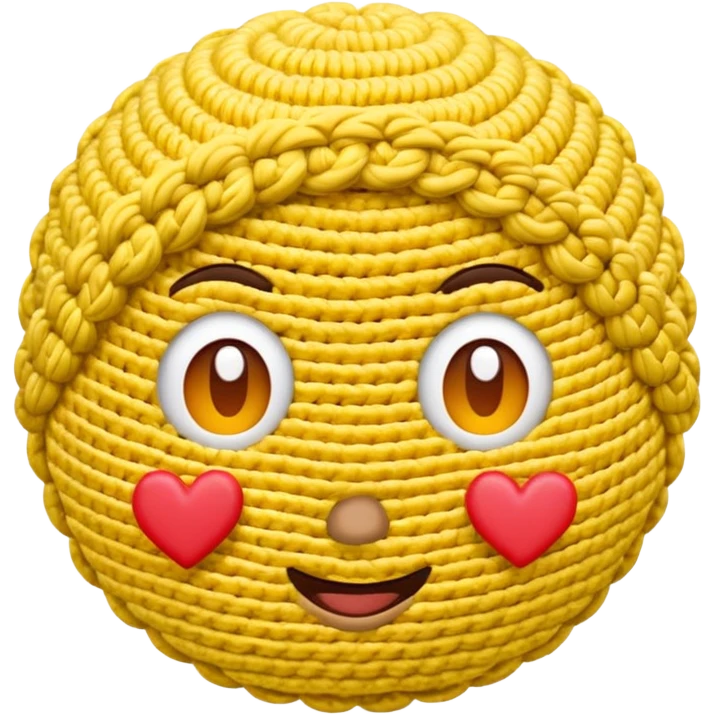 Cute Yellow face emoji crocheting with hearts around head  emoji