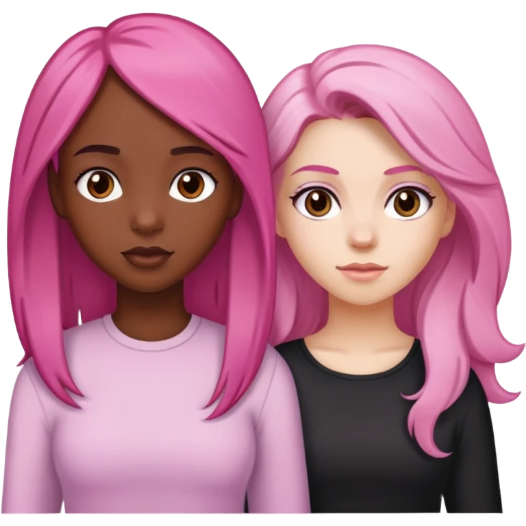 a black girl with dark brown hair next to a white girl with pink hair and a white girl with brown hair emoji