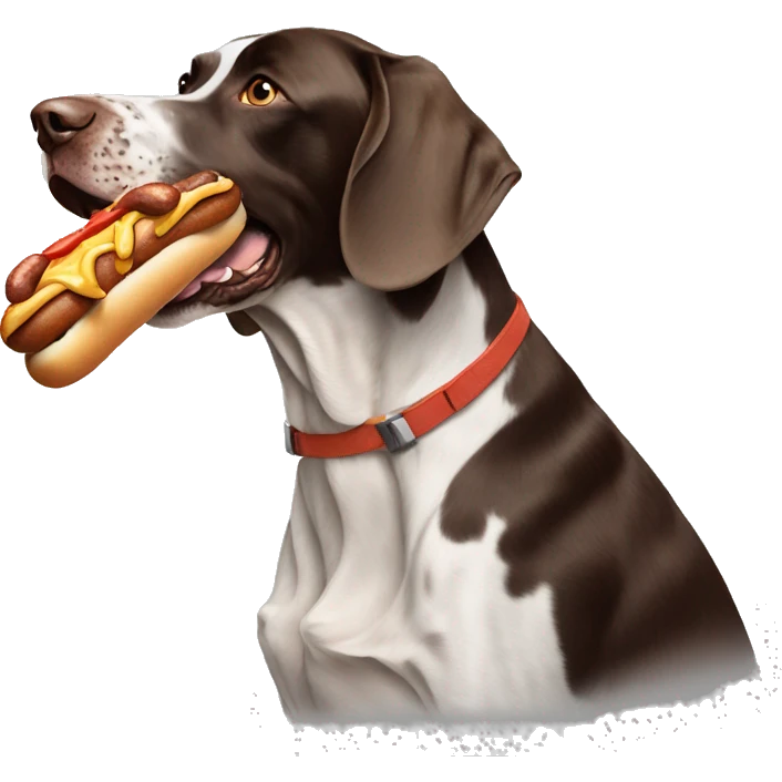 German pointer doc eating a hotdog emoji