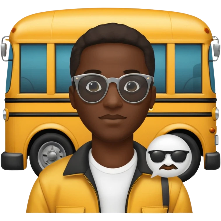 a school bus with a jamaican man saying bomboclat ("BOMBOCLAT' in speech bubble in front of the man) THE SPEECH BUBBLE MUST SAY BOMBOCLAT emoji