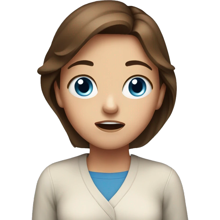 Girl with brown hair and blue eyes shocked emoji