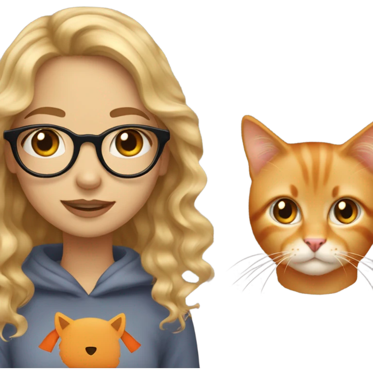 wavy dirty blonde hair girl with hazel eyes and glasses with a orange cat emoji