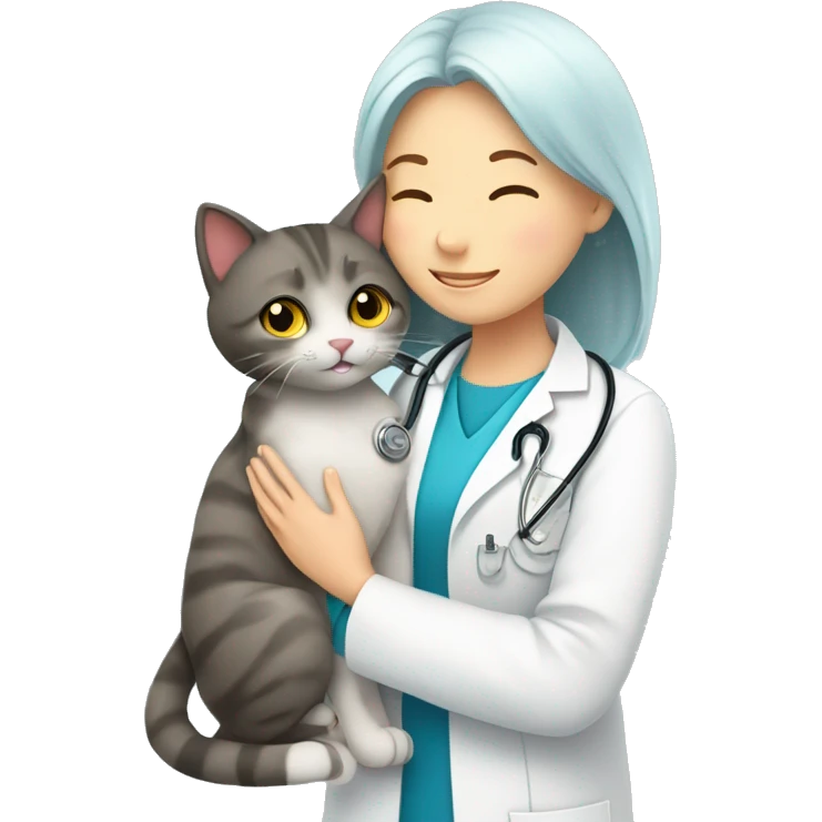 cat cuddles veterinarian girl emoji