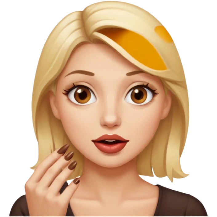 👁️🫦👁️💁🏼‍♀️ aguicheuse. elle se mord le coin de la lèvres. Elle est blonde. Ongles vernis marrons   emoji
