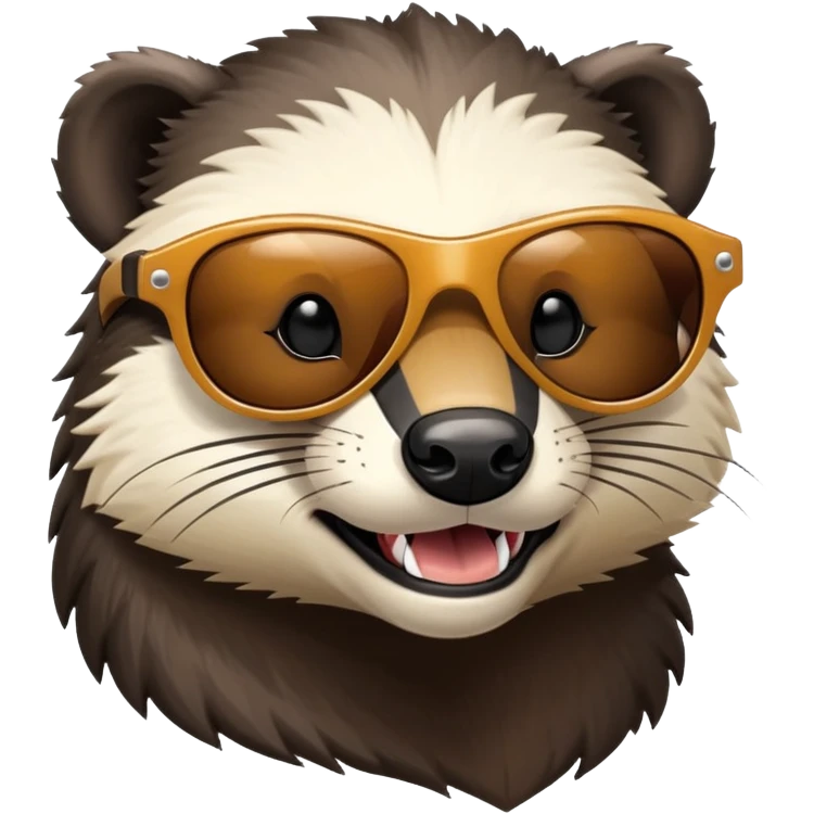 friendly anthropomorphised honey badger head and neck only, wearing sunglasses emoji