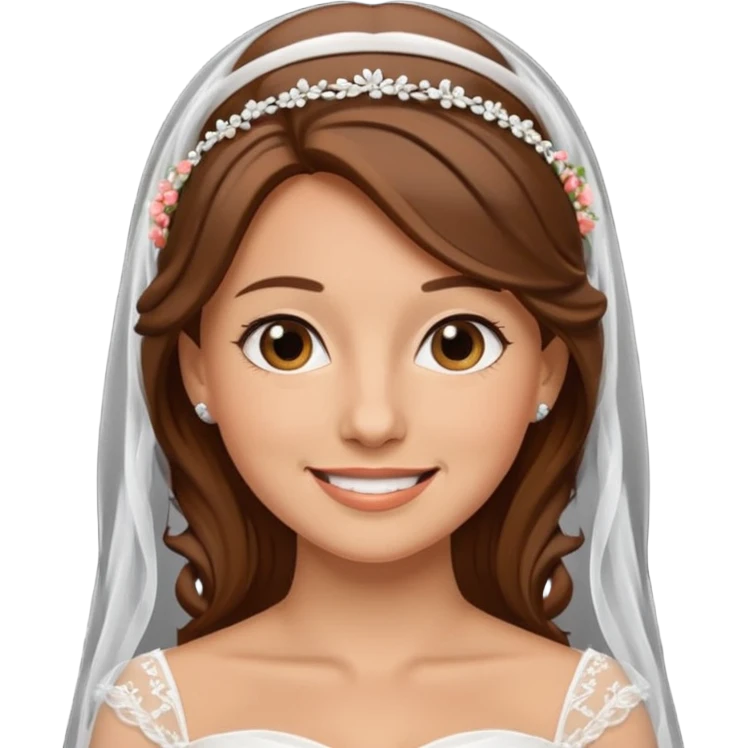 White tanned skin bride with brown hair with a chin on her face emoji