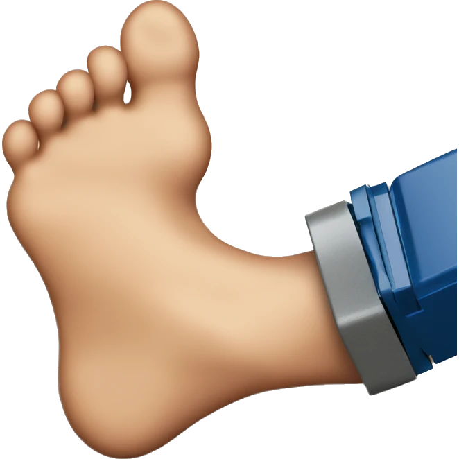 a bare foot above a lego brick emoji