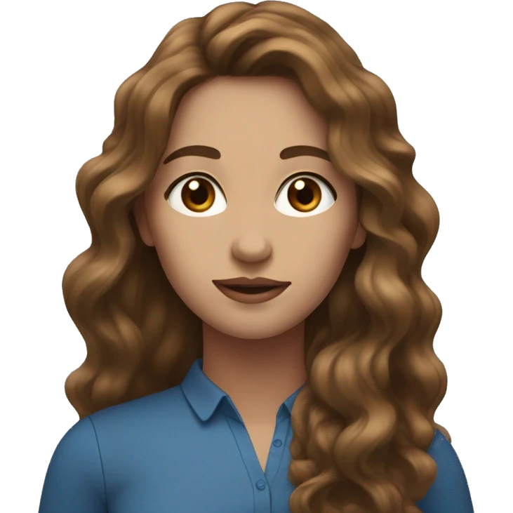 woman with brown long wavy hair, blue eyes  emoji