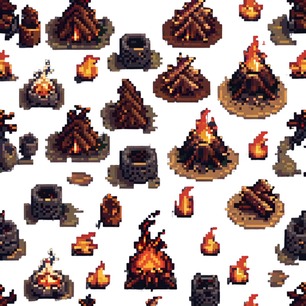 pixel art campfire with animated flames emoji